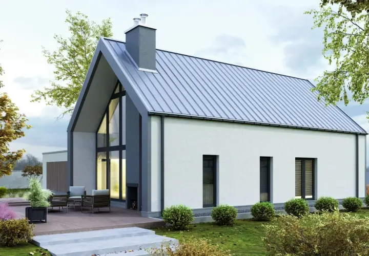 Nowoczesny dom 100m2 z dużymi oknami i tarasem. Idealna działka pod budowę wymarzonego domu.